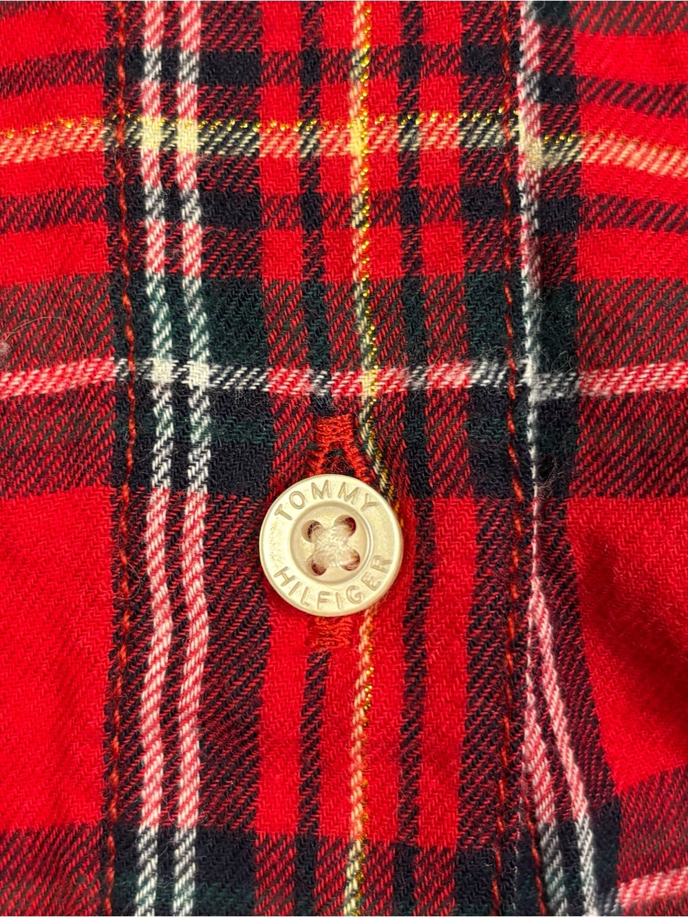 Tommy‎ Hilfiger Womens M Red Plaid Metallic Shimmer Roll Tab Button Up Shirt - Picture 3 of 10